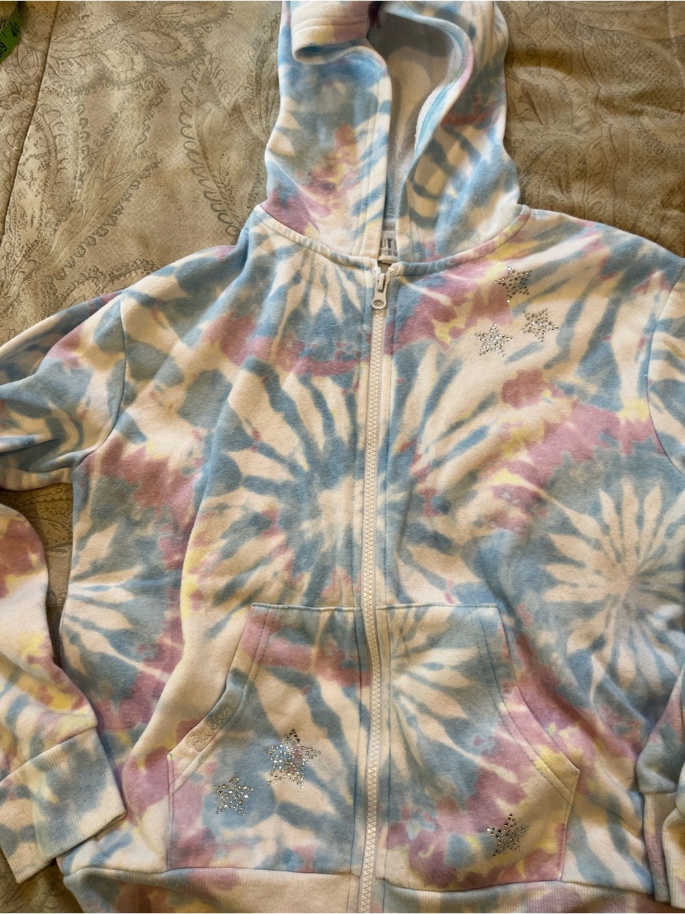 Butter Pastel Tie-Dye Zip Hoodie with sparkly stars